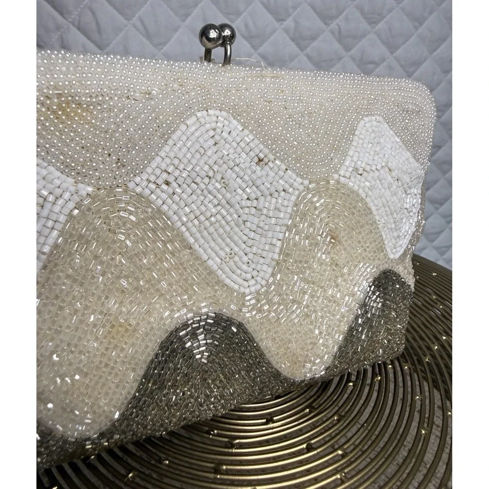 Vintage Prom Beaded Clutch Purse Wavy‎ Pattern Metallic Shimmer Glass Seed Beads